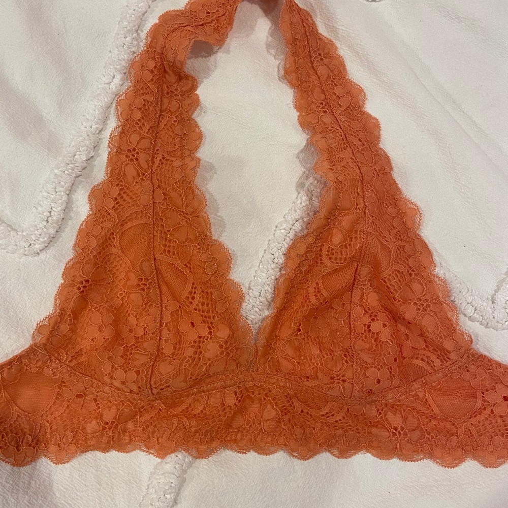 Free People Orange Galloon Lace Halter Bra